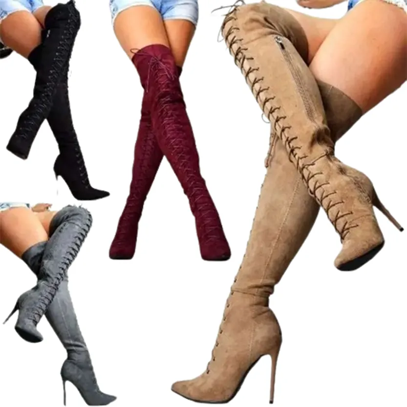 Funki Buys | Boots | Women's Over Knee Lace Up Stiletto Boots