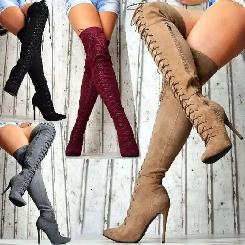 Funki Buys | Boots | Women's Over Knee Lace Up Stiletto Boots