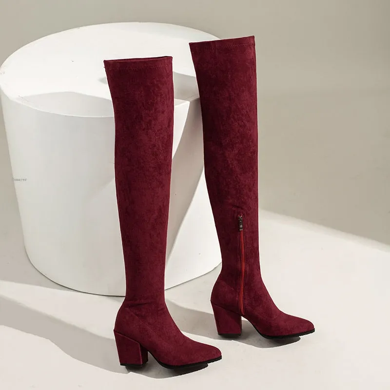 Funki Buys | Boots | Women's Square Mid Heel Over Knee Boots