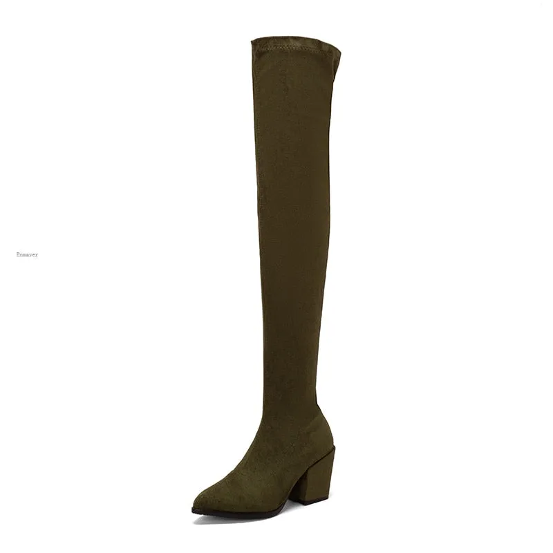 Funki Buys | Boots | Women's Square Mid Heel Over Knee Boots