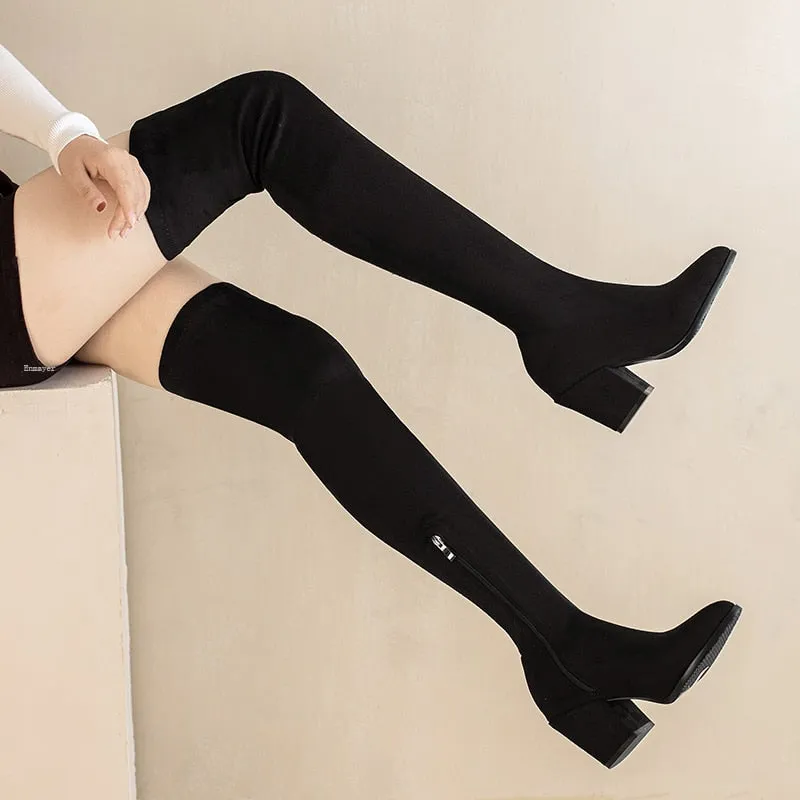 Funki Buys | Boots | Women's Square Mid Heel Over Knee Boots