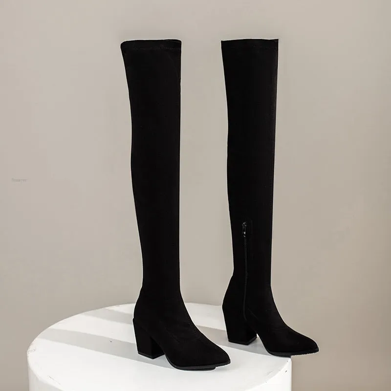 Funki Buys | Boots | Women's Square Mid Heel Over Knee Boots