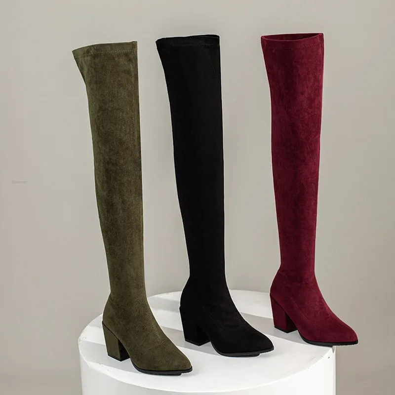 Funki Buys | Boots | Women's Square Mid Heel Over Knee Boots