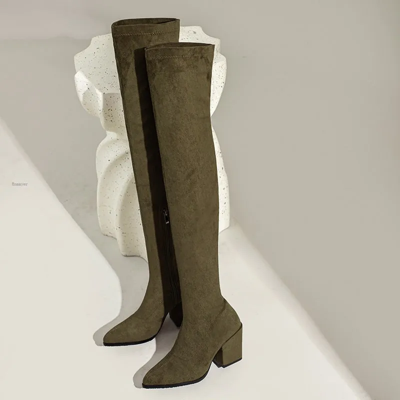 Funki Buys | Boots | Women's Square Mid Heel Over Knee Boots