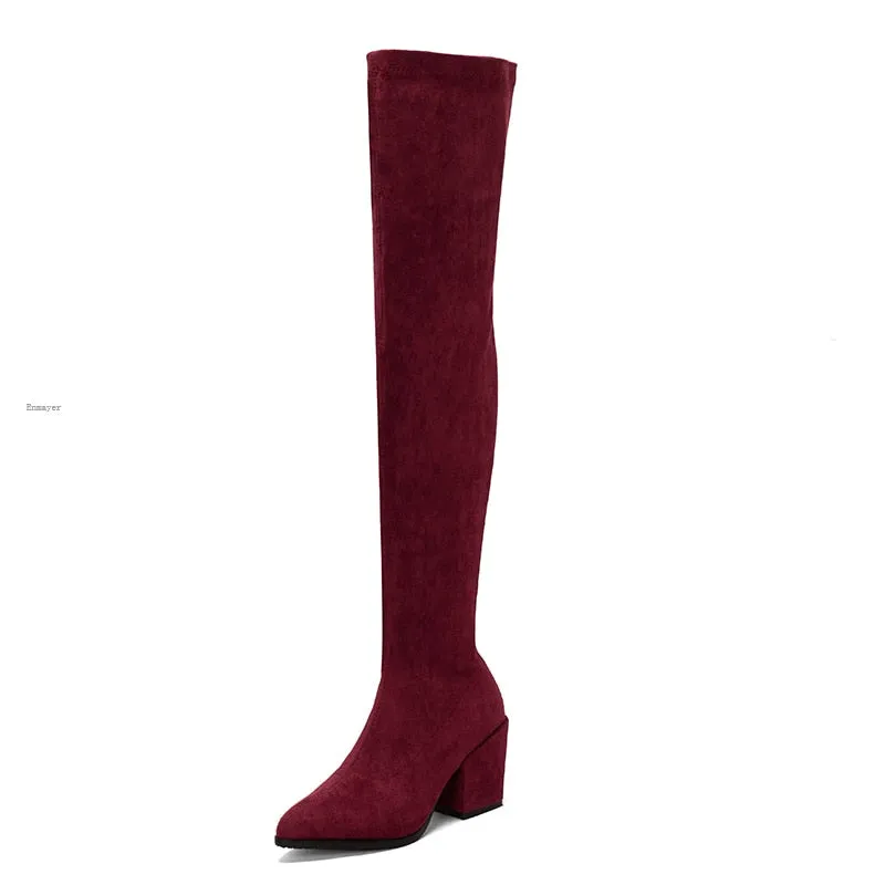 Funki Buys | Boots | Women's Square Mid Heel Over Knee Boots
