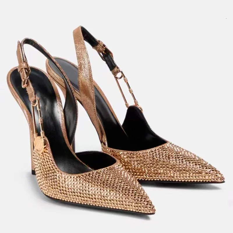 Funki Buys | Shoes | Women's Metallic Beaded High Slingbacks