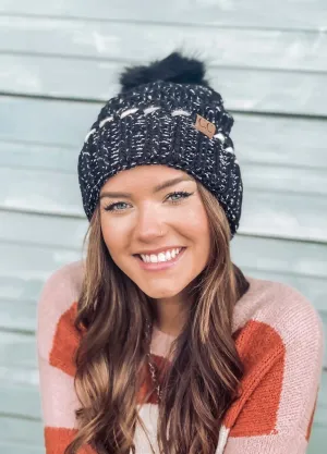 Fuzzy Lined Ombre Thread Accent Pom C.C Beanie Hat