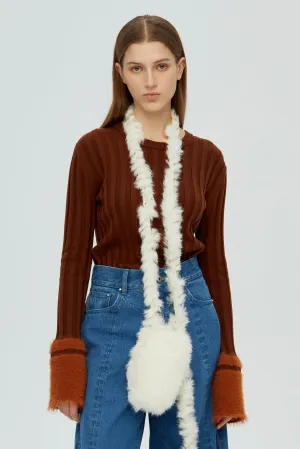 Fuzzy Sleeve Knit sweater - Brown