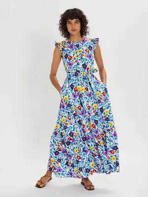 Gabrielle Floral Pop Cotton Maxi Dress – Blue