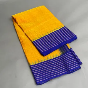 Gadwal Saree- Yellow and Purple W/ Gold Zari (Attached Blouse Material)