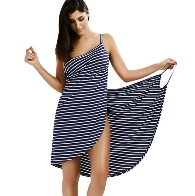 Gamiss 2017 Sexy Backless Women Summer Striped Dress V-neck Spaghetti Strap Women Knee-length Cover ups Beach Dresses vestidos