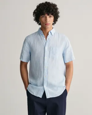 GANT - Regular Linen Houndstooth Short Sleeve Shirt, Capri Blue