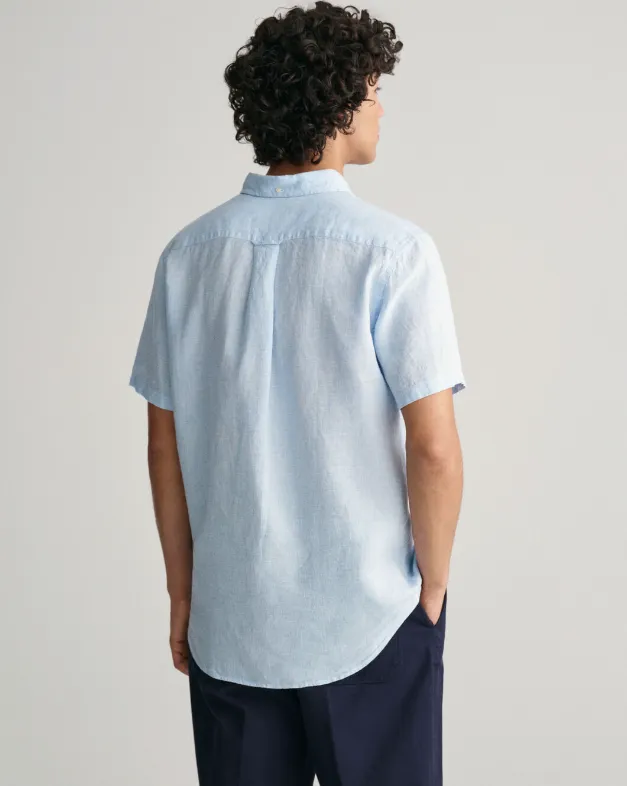 GANT - Regular Linen Houndstooth Short Sleeve Shirt, Capri Blue