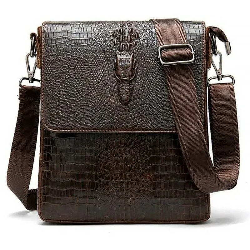Gator Embossed Genuine Leather Shoulder Bag for Men