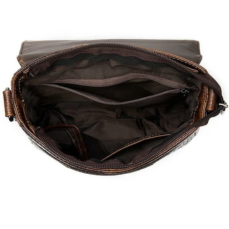 Gator Embossed Genuine Leather Shoulder Bag for Men
