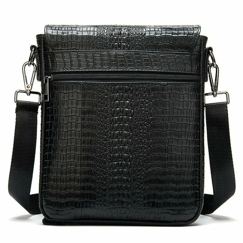 Gator Embossed Genuine Leather Shoulder Bag for Men