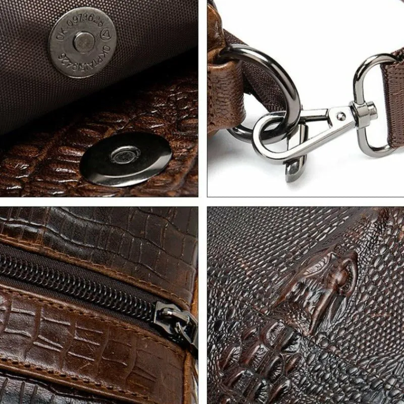 Gator Embossed Genuine Leather Shoulder Bag for Men