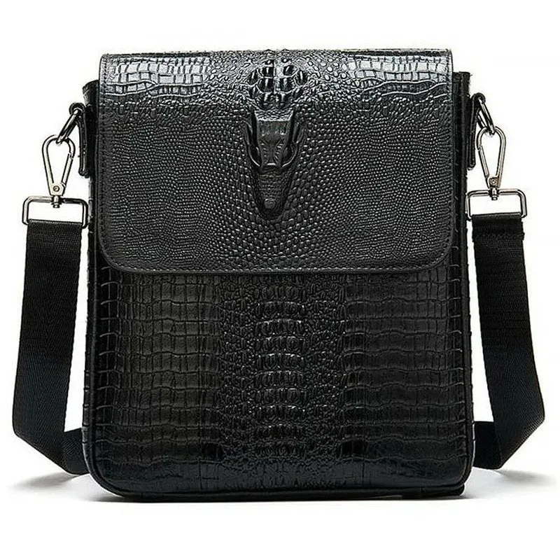 Gator Embossed Genuine Leather Shoulder Bag for Men