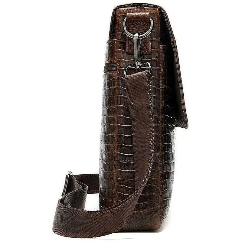 Gator Embossed Genuine Leather Shoulder Bag for Men
