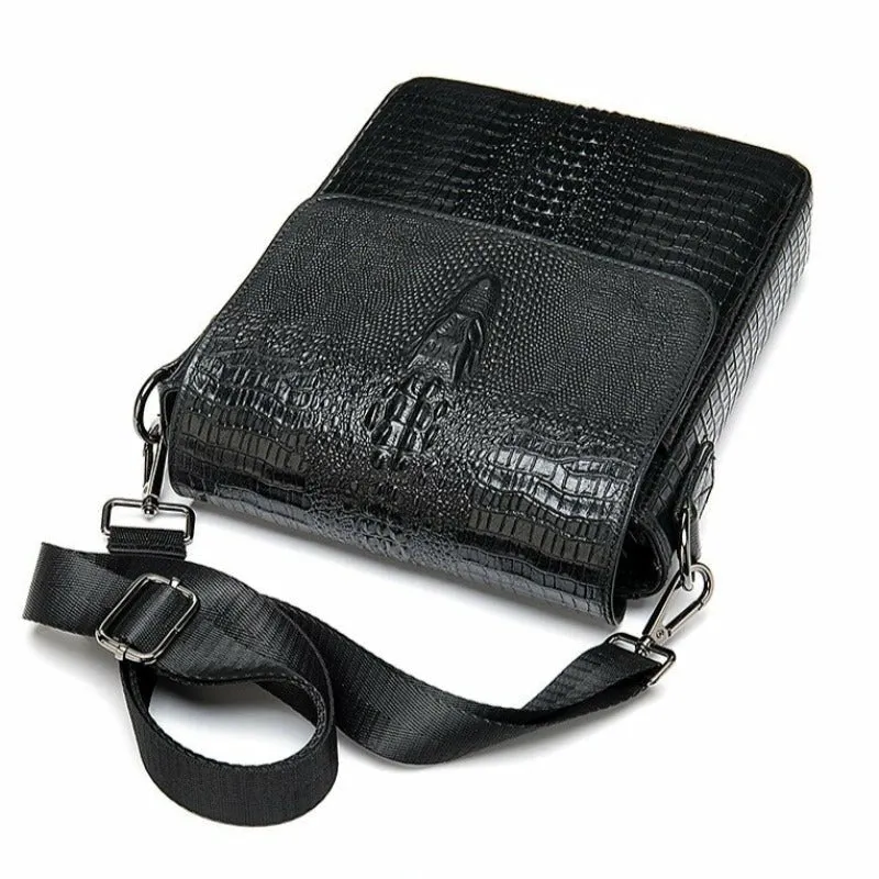 Gator Embossed Genuine Leather Shoulder Bag for Men