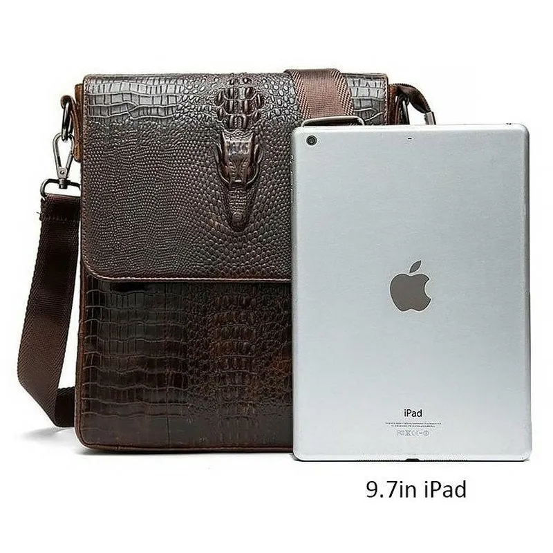 Gator Embossed Genuine Leather Shoulder Bag for Men
