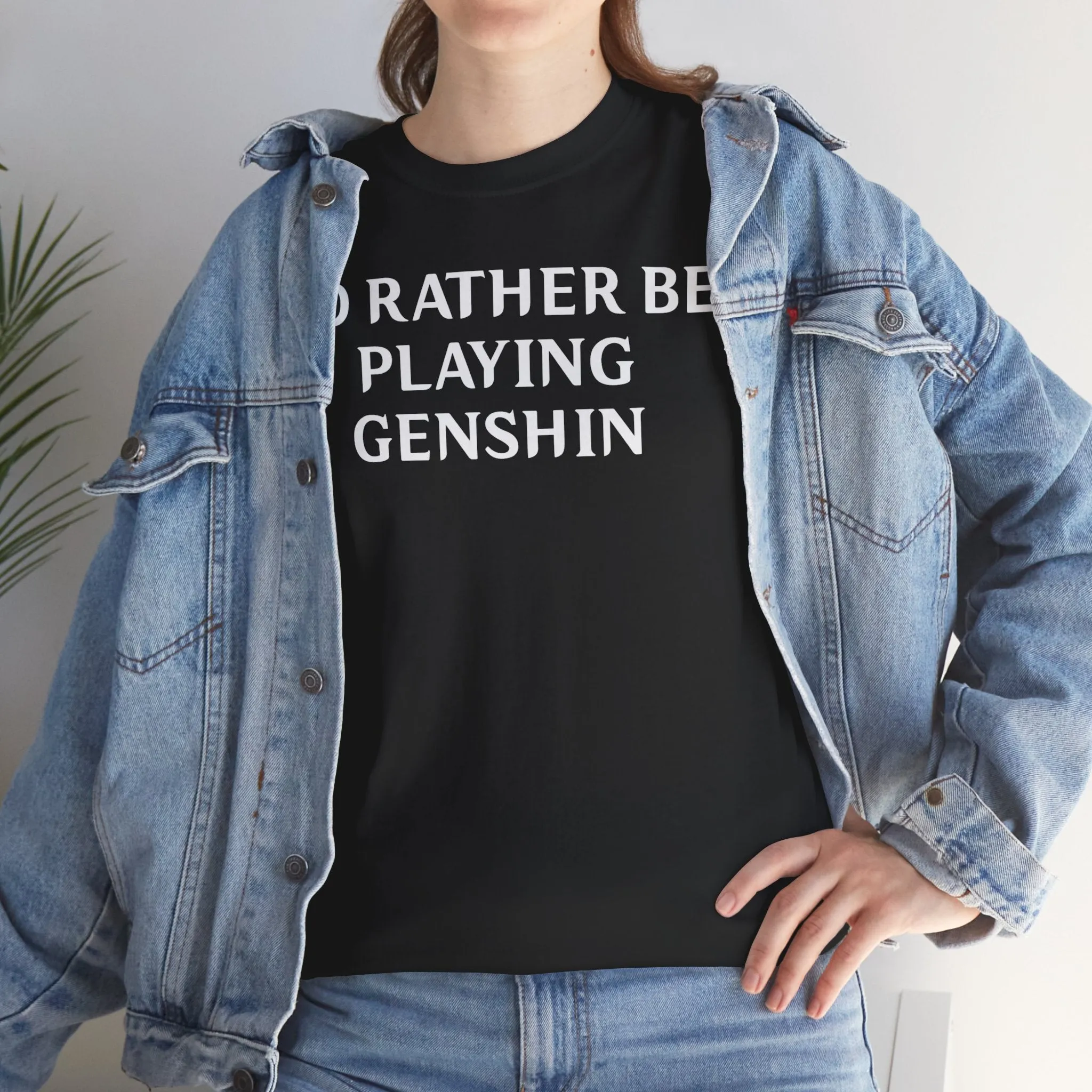 Genshin Impact I'd Rather Be Playing Unisex Heavy Cotton Tee Shirt Tshirt T-shirt Gamer Gift For Him Her Game Cup Cups Mugs Birthday Christmas Valentine's Anniversary Gifts