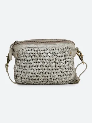 Genuine Grey Leather Sling Bag With Weaving