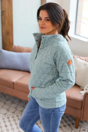 Geometric Button Snap Pullover (Sage)