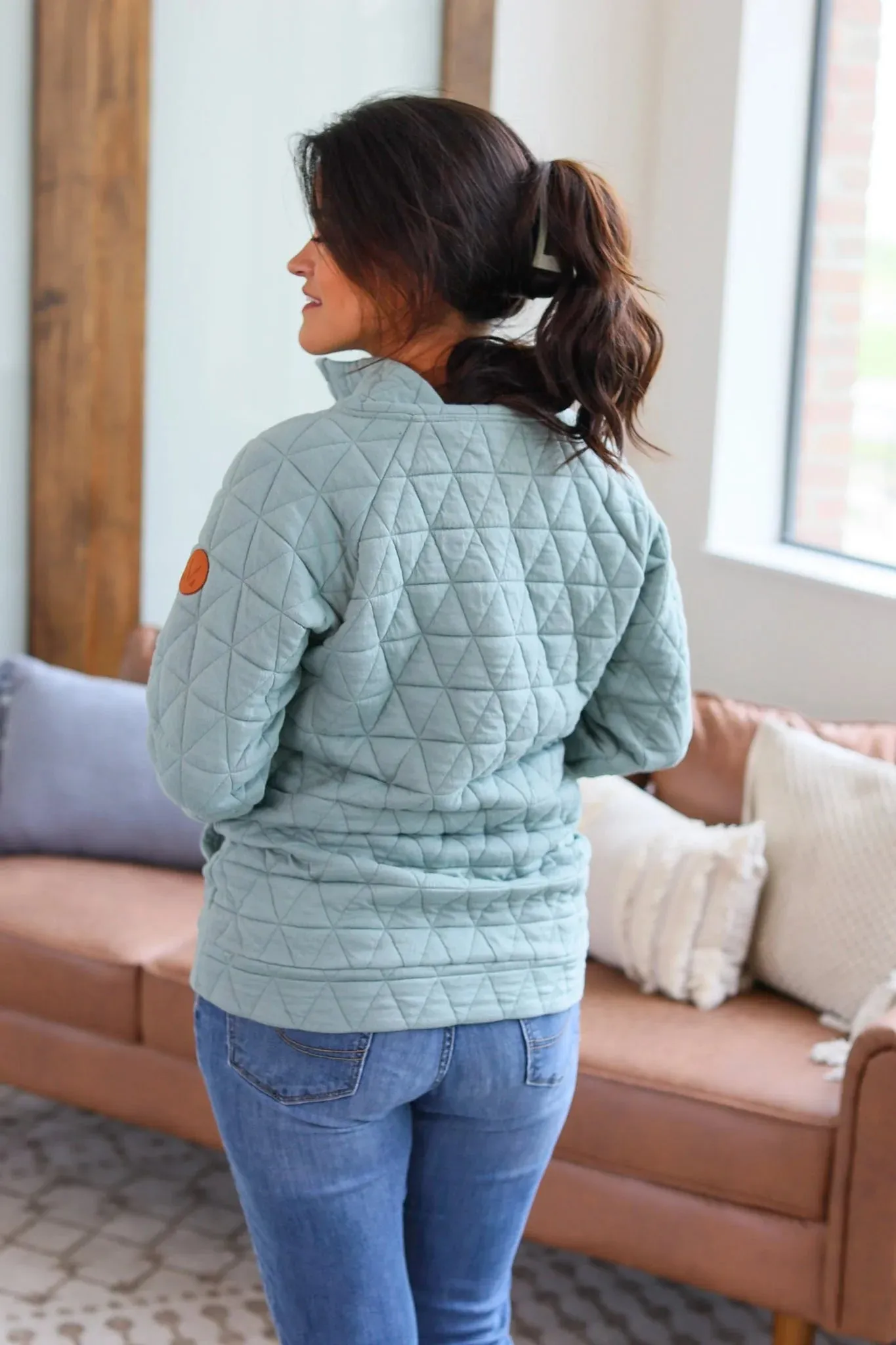 Geometric Button Snap Pullover (Sage)