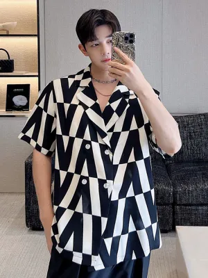 Geometric Print Double Breast Shirt