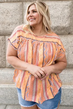 Geometric Print Short Sleeve Top Plus Size