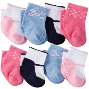 Gerber Newborn Baby Girl Wiggle-Proof Ankle Bootie Socks with Stay-On Technology, 8-Pack