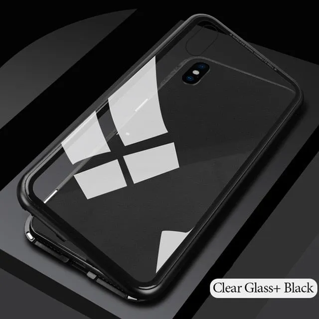 GETIHU Metal Magnetic Case for iPhone XR XS MAX X 8 Plus 7  Tempered Glass Back Magnet Cases Cover for iPhone 7 6 6S Plus Case