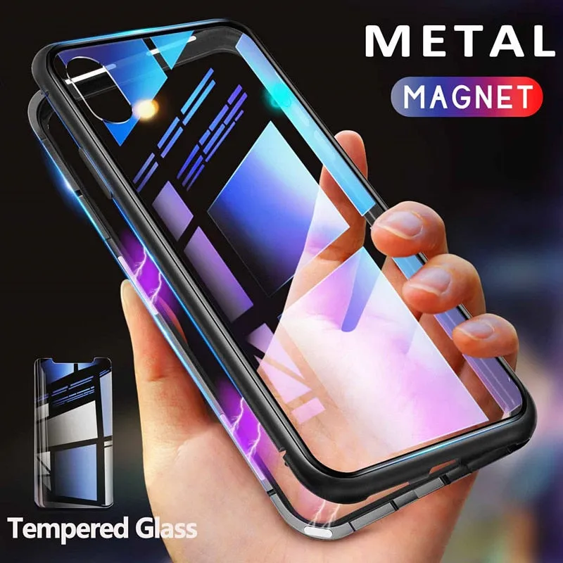 GETIHU Metal Magnetic Case for iPhone XR XS MAX X 8 Plus 7  Tempered Glass Back Magnet Cases Cover for iPhone 7 6 6S Plus Case