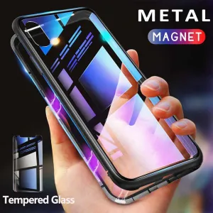 GETIHU Metal Magnetic Case for iPhone XR XS MAX X 8 Plus 7  Tempered Glass Back Magnet Cases Cover for iPhone 7 6 6S Plus Case