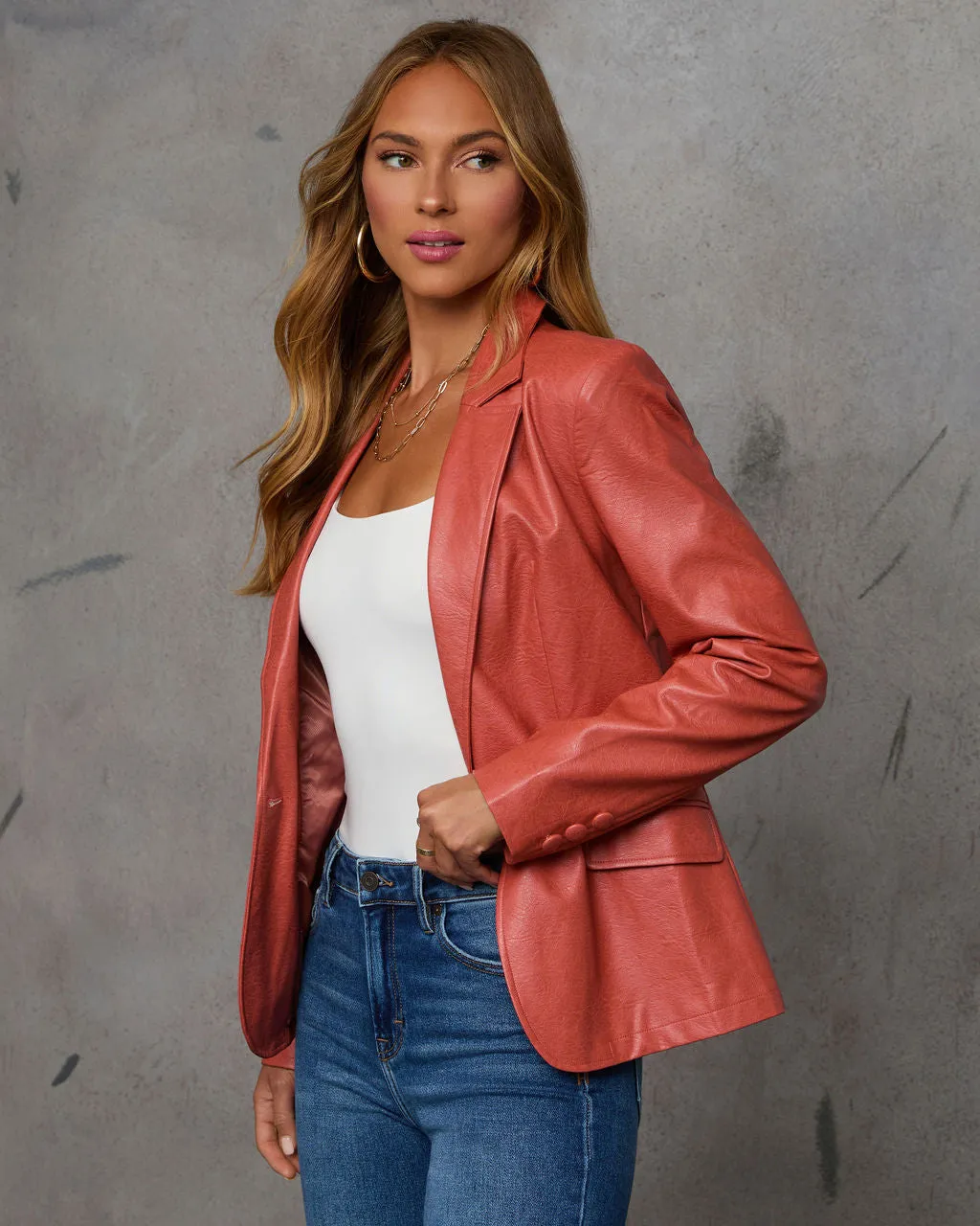 Girl Boss Singular Button Closure Leather Blazer