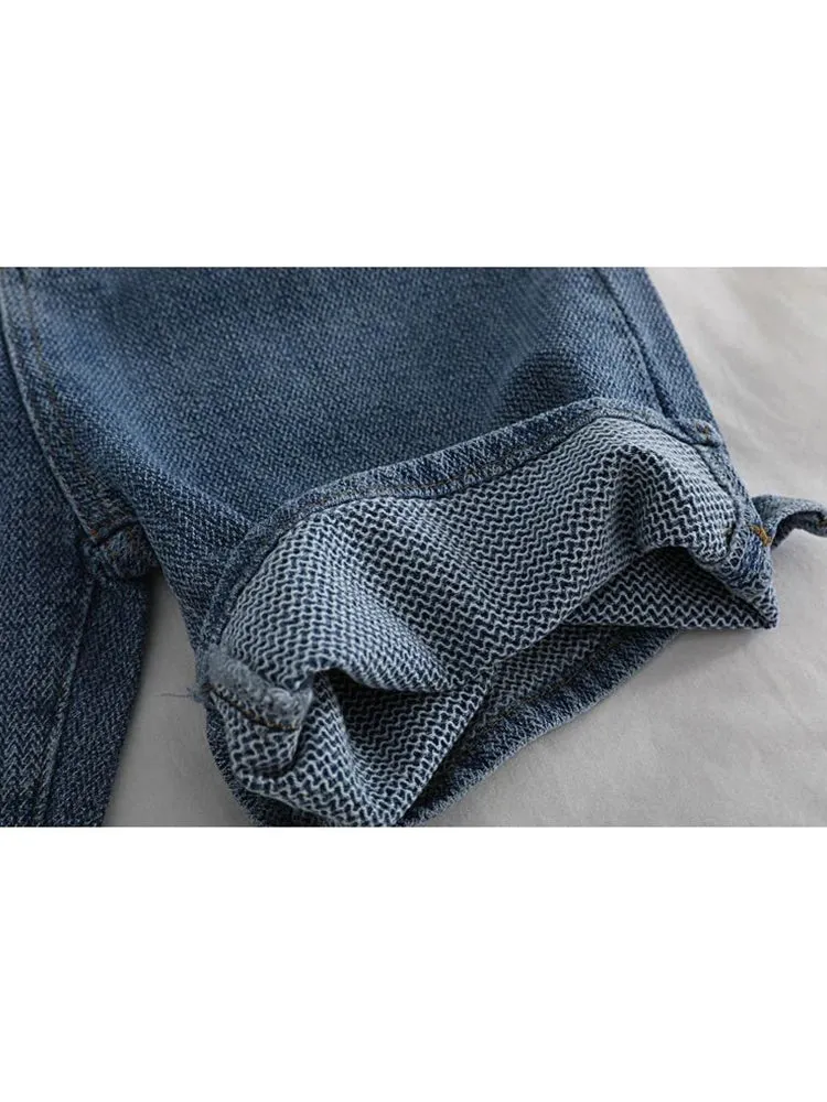 Girlary American Vintage Casual High Waist Blue Denim Shorts Fashion Women's Y2K Wide Leg Baggy Straight Jeans Pants Female Clothes