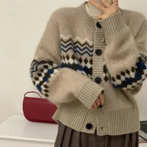 Girlary Autumn Warm Single Breasted Knitted Sweater Women Fashion Casual Jacquard Crochet Pink Cardigan Tops Y2k