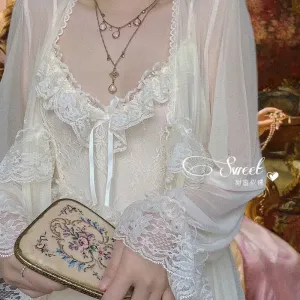 Girlary French Sweet Vintage Fairy Dress Women Spring Lace Sexy Casual Korean Dress Court Chiffon Elegant Long Strap Dresses Set