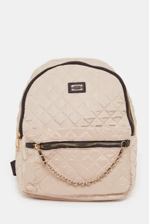 Girls Beige Quilted Backpack