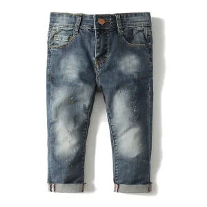 Girls Boys Elastic Band Ripped Jeans Pants