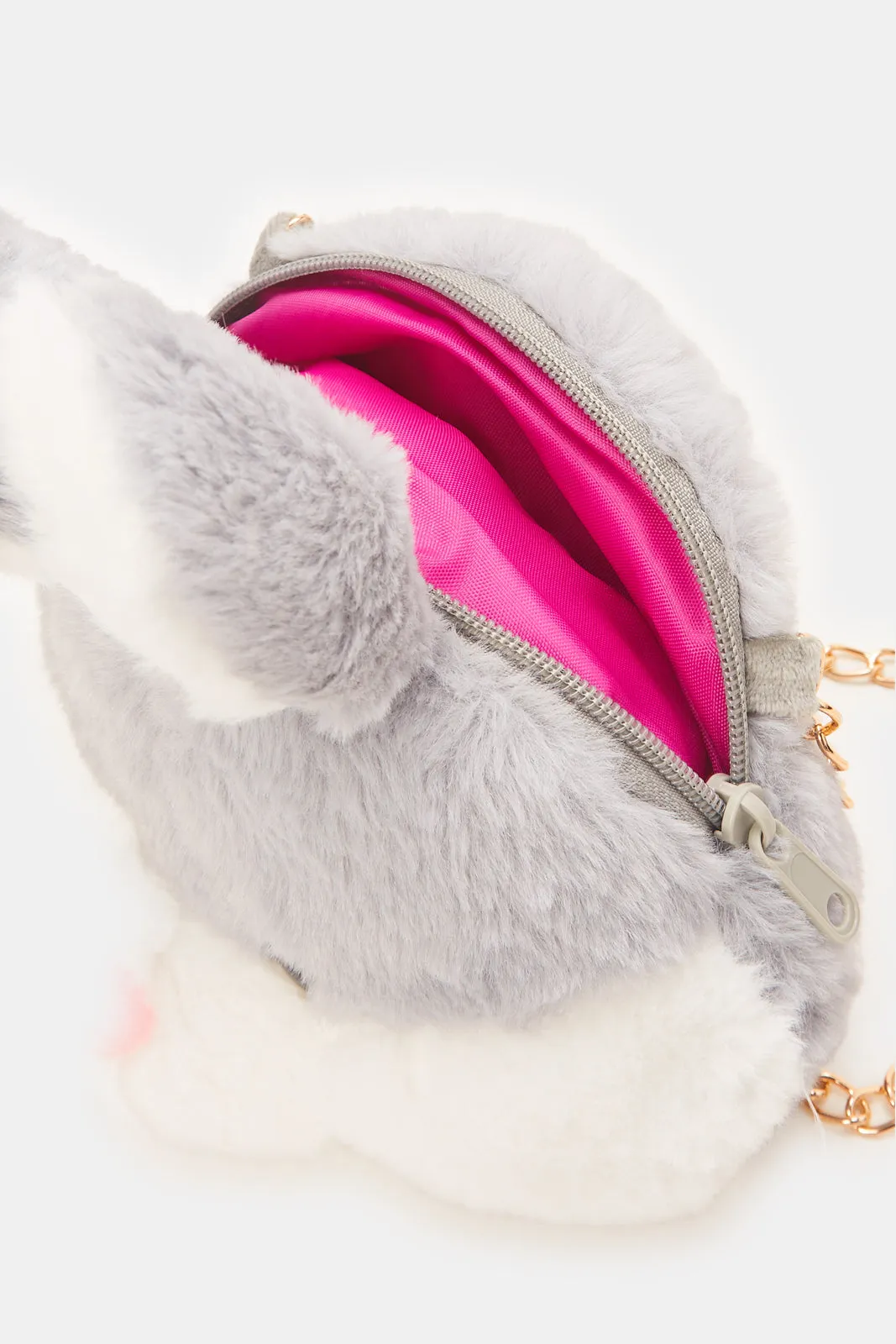 Girls Grey Rabbit Faux Fur Cross Body Bag