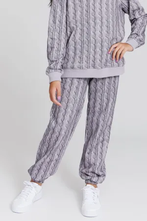 Girls Jogger in Silver Cable Knit