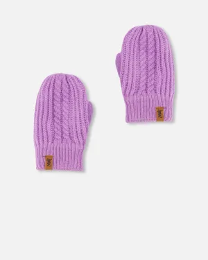 Girls Knitted Mittens Orchid