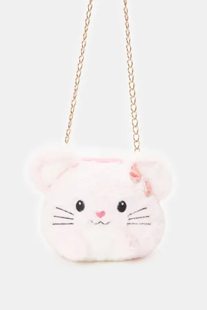Girls Pink Faux Fur Cross Body Bag