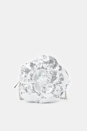 Girls Silver Embellished Cross Body Bag