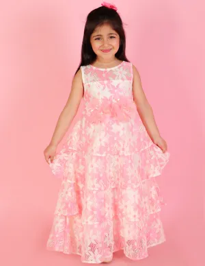 Girl's Stylish Layered Gown-Pink - Lil Peacock