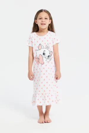 Girls White Printed Marie The Cat Nightshirt