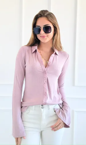 Glam Button-Up Top - Rose