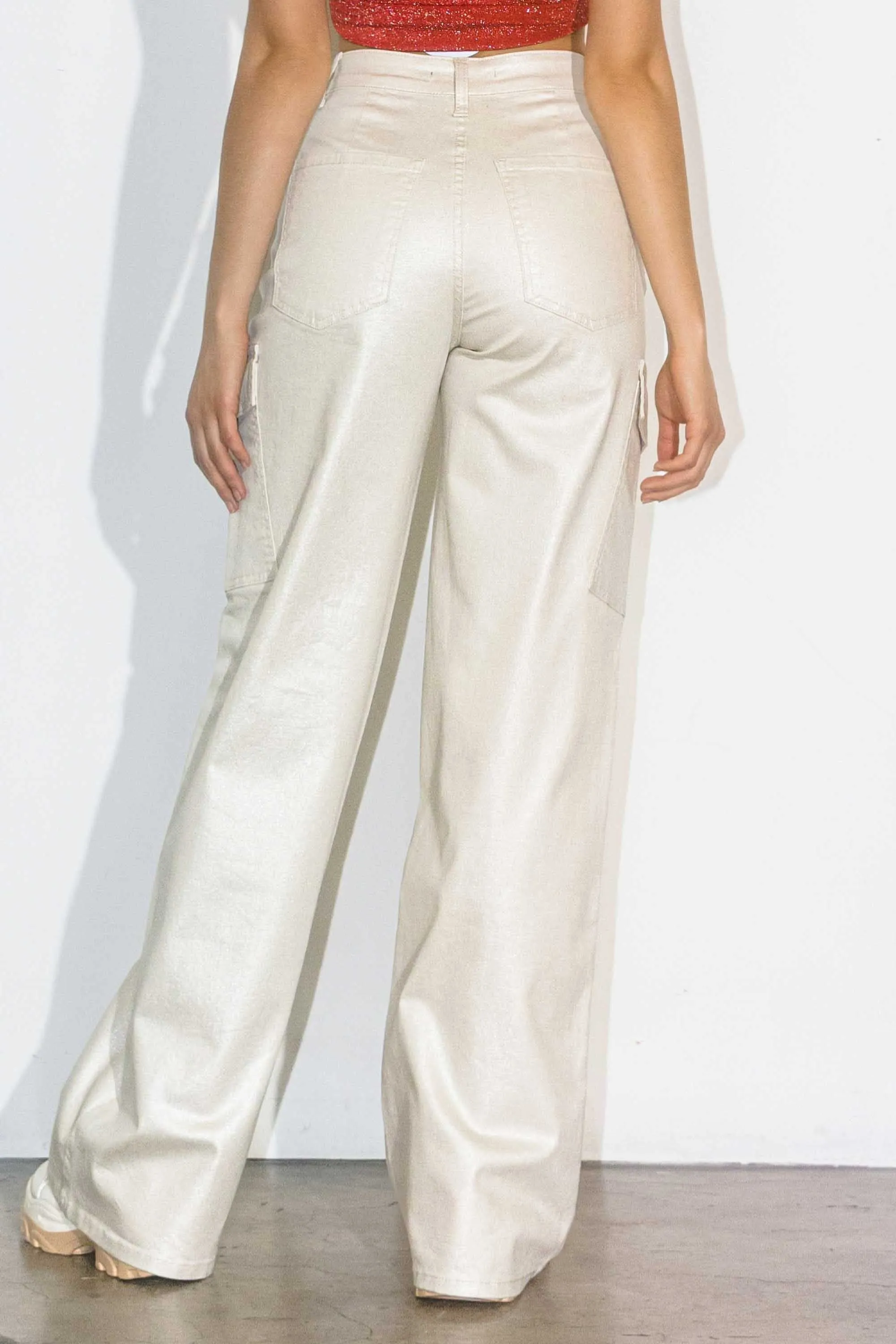 Glitter High-Rise Cargo Wide Leg Jeans